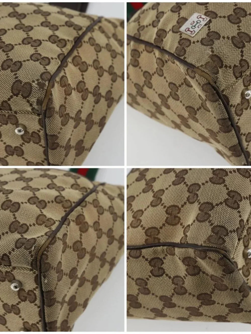 GUCCI GG Canvas Web Sherry Line Hand Bag Beige Red Green 145810 Auth 175735